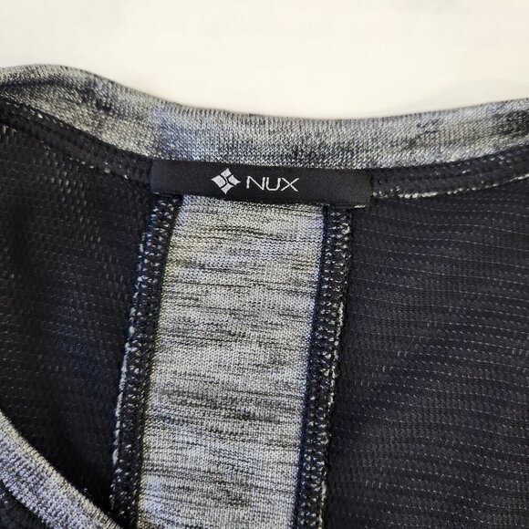 Nux Long Sleeve Workout Top M Black Silver Colorblock Crew Neck Activewear - Picture 5 of 9